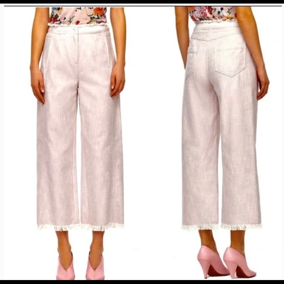 Rebecca Taylor Ivory SLUB SUITING WIDE LEG CROP PANT size 8